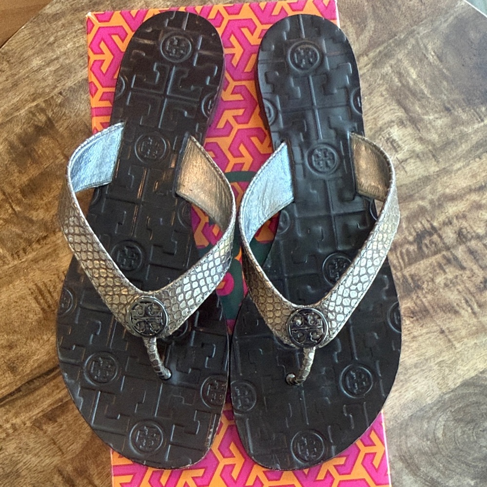 Tory Burch Metallic Logo Thong Sandals